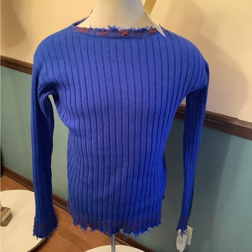 Marni Fringed Distressed Men’s Virgin Wool Ribbed Pullover Sweater IT 52